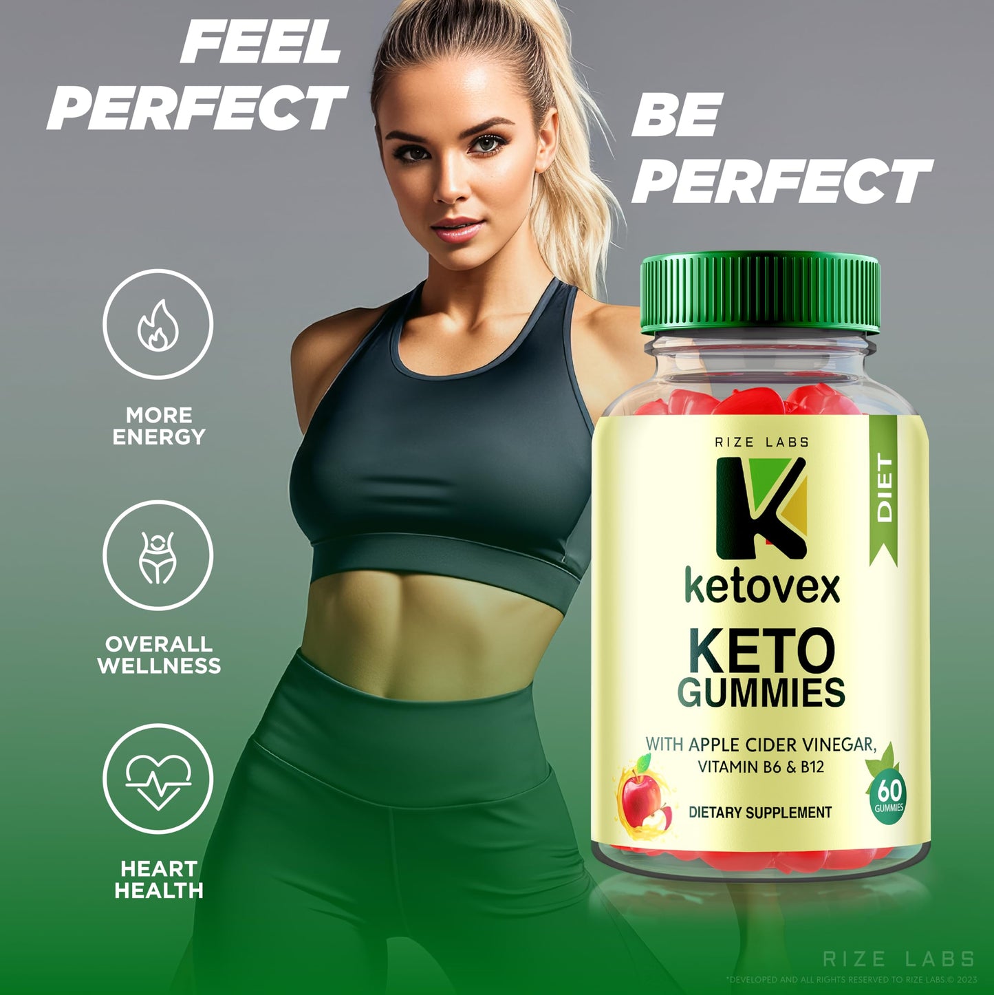 rize labs (Pack of 2 Ketovex Keto Gummies for Weight Loss, Reviews, Advanced Formula Apple Gummy Gomitas Keto ACV Support (120 Gummies)