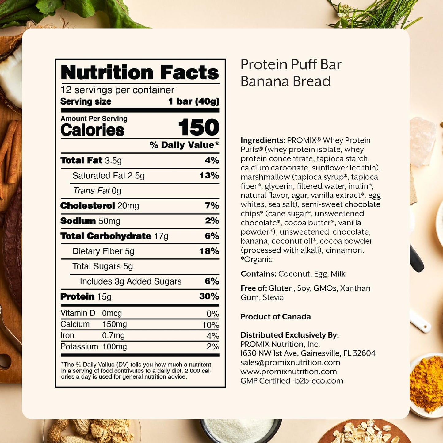 Promix Protein Puff Bars, 12-Pack - Banana Bread - Marshmallow Crispy Treat - Great Tasting & Healthy On The Go Snack - High Protein & Low Calorie - Non-GMO & Free From Gluten, Soy, & Corn