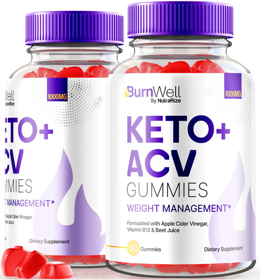 NutraRize (Pack of 2 BurnWell Keto + ACV Gummies Advanced Weight Loss Formula, 1000 MG Apple Cider Vinegar, Keto with B-Vitamins Plus ACV Gummy, Official Reviews (120 Gummies)
