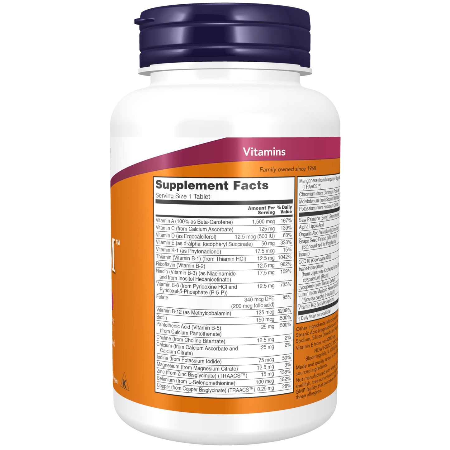 NOW Foods Supplements, ADAM™ Men's Multivitamin with Saw Palmetto, Lycopene, Alpha Lipoic Acid and CoQ10, Plus Natural Resveratrol & Grape Seed Extract, 60 Tablets