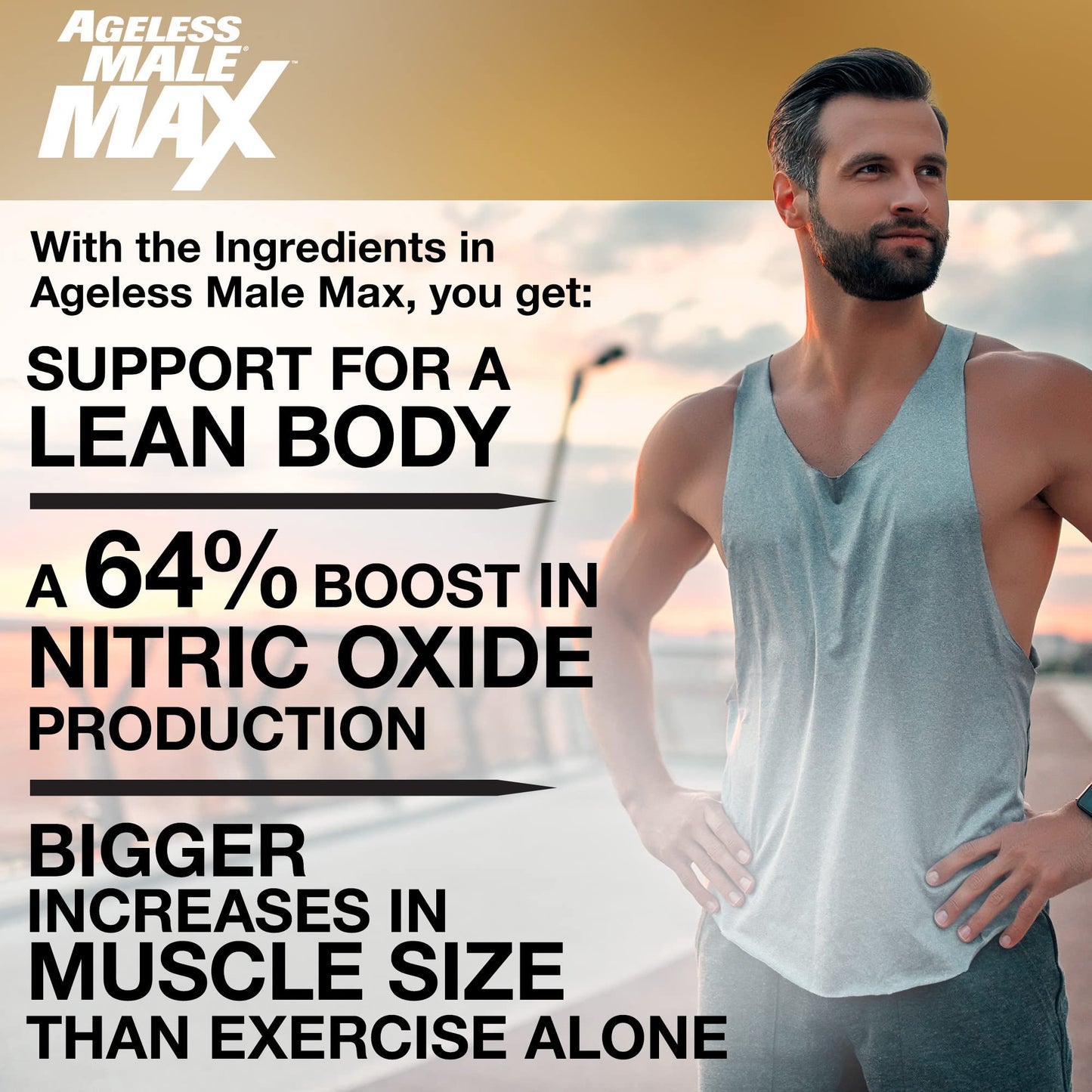 Ageless Male Max Chewable Nitric Oxide Booster Supplement for Men - High Potency Ashwagandha Extract to Boost Workouts, Muscle & Performance, Reduce Stress, Support Sleep - 100 Count