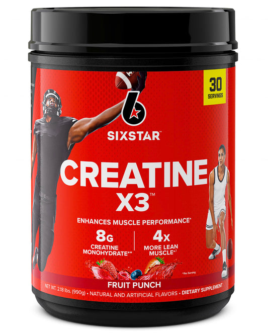 Six Star Creatine Monohydrate Powder, X3 (Fruit Punch) - Flavored Creatine HCl Powder Monohydrate Supplement for Muscle Building & Performance - Post Workout Supplement for Men & Women - 30 Servings