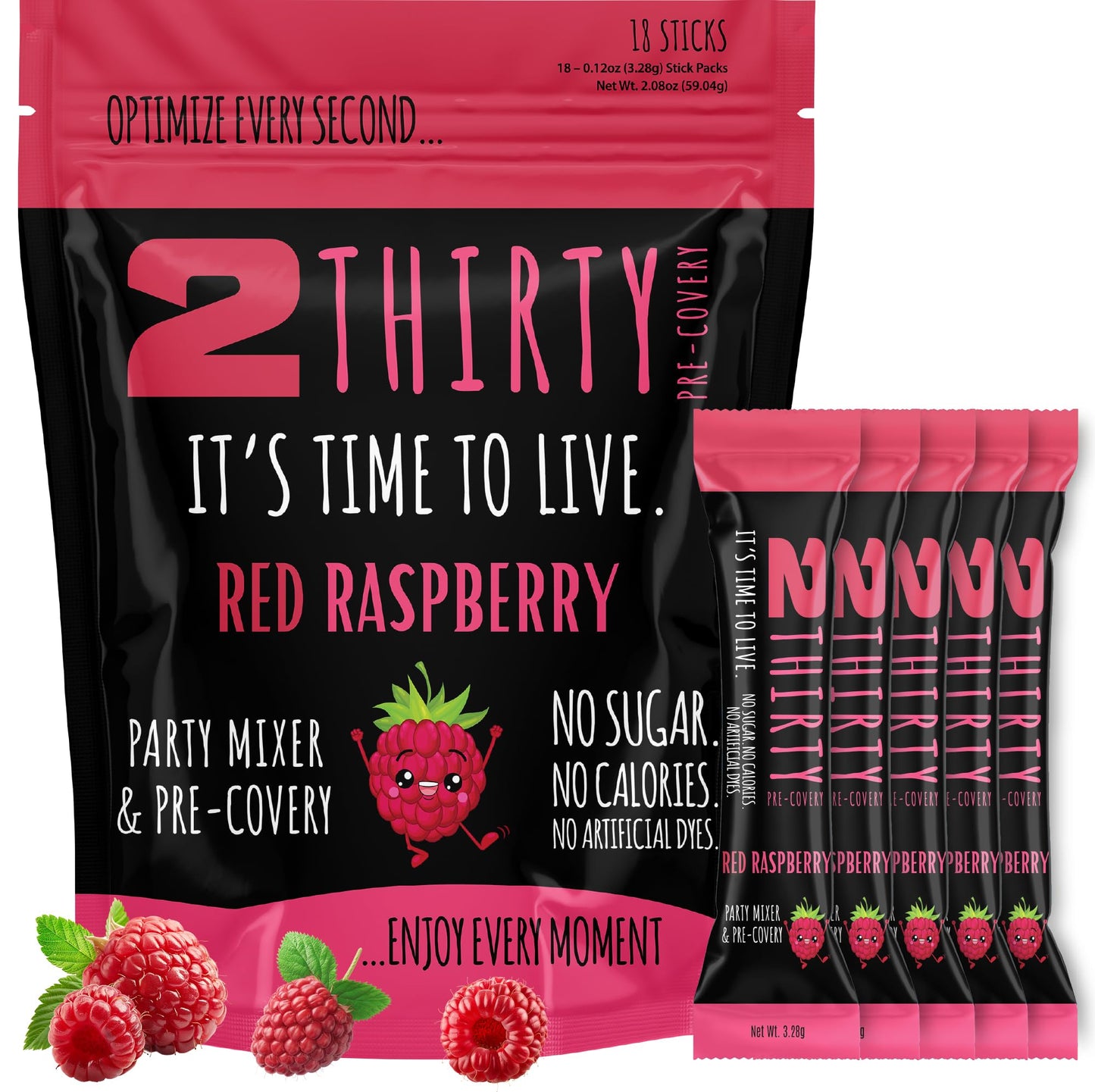 2THIRTY Hydration & Precovery Mixer | No Sugar, Zero Calories | Electrolyte Powder Packets + Vitamin B12, Aminos & Natural Herbs (18 Pack, Red Raspberry)
