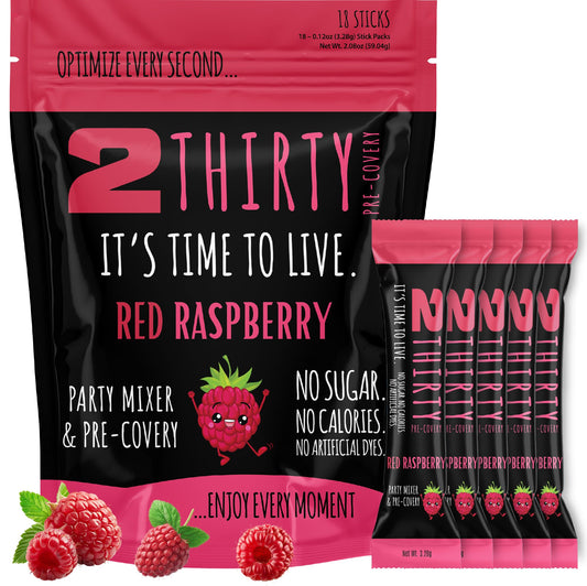 2THIRTY Hydration & Precovery Mixer | No Sugar, Zero Calories | Electrolyte Powder Packets + Vitamin B12, Aminos & Natural Herbs (18 Pack, Red Raspberry)