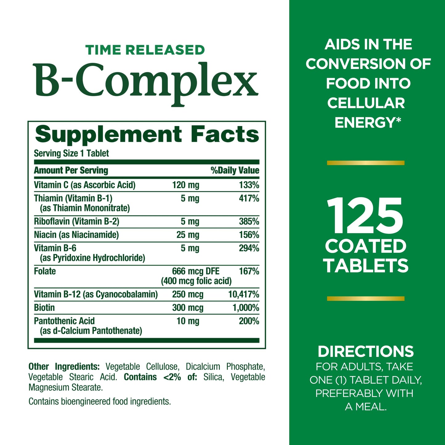 Nature's Bounty Vitamin B-Complex, Time Released Supplement with Folic Acid Plus Vitamin C, Supports Energy Metabolism and Nervous System Health, 125 Count