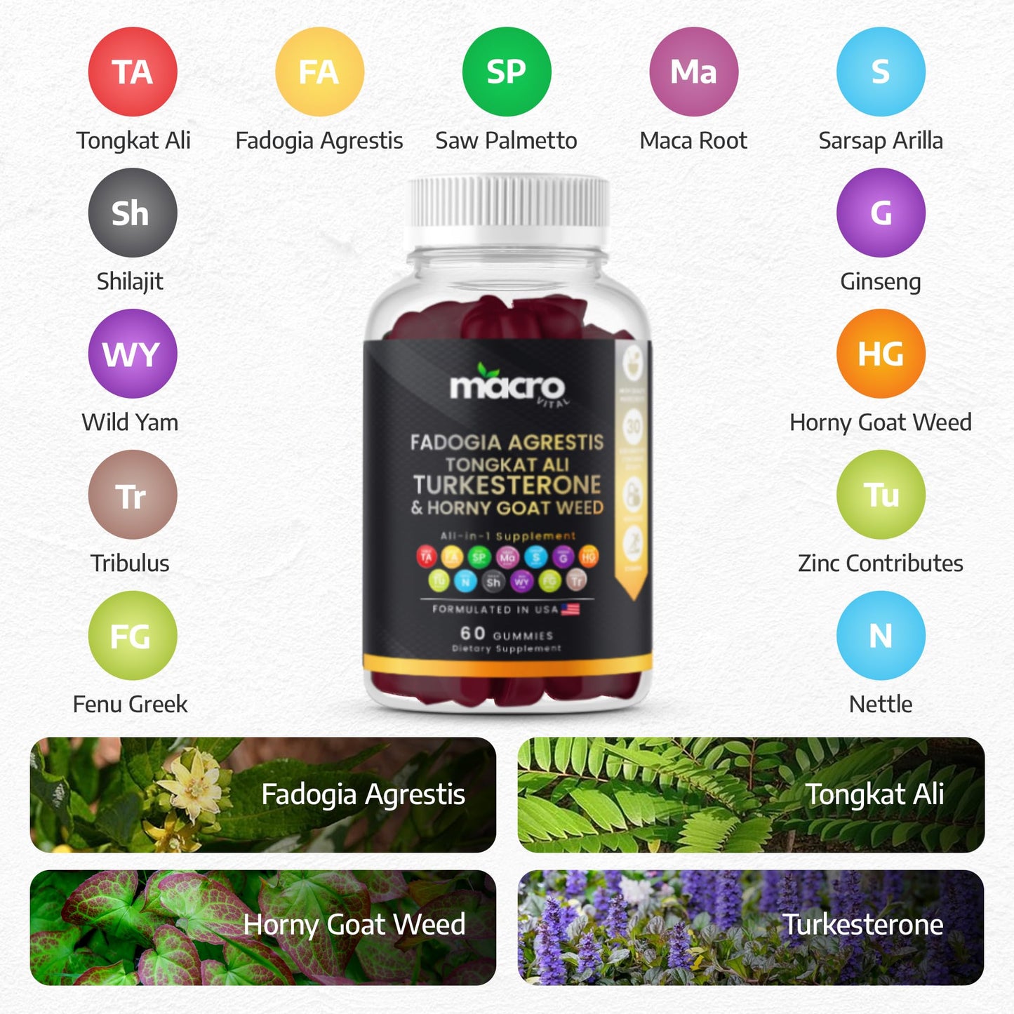 Testosterone Booster Supplement for Men,10x Strength Masculinity Boost, Turkesterone, Fadogia Agrestis, Tongkat Ali, Horny Goat Weed, Maca Root, Tribulus Terrestris,Muscle Builder+Testo Gummies 60Ct