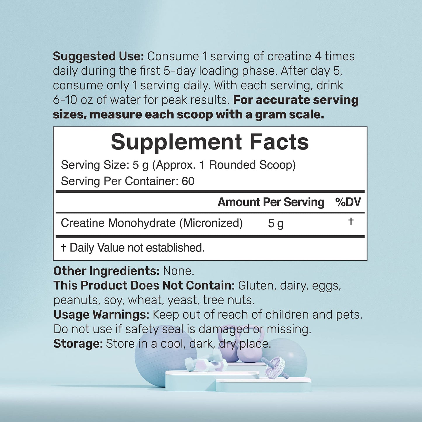 Instant Creatine Monohydrate Powder 60 Servings - 5000mg(5g) Per Serving | Unflavored Micronized Creatine | Strength & Power for High-Intensity MetCon & CrossFit Training | Vegan, Keto | Non-GMO