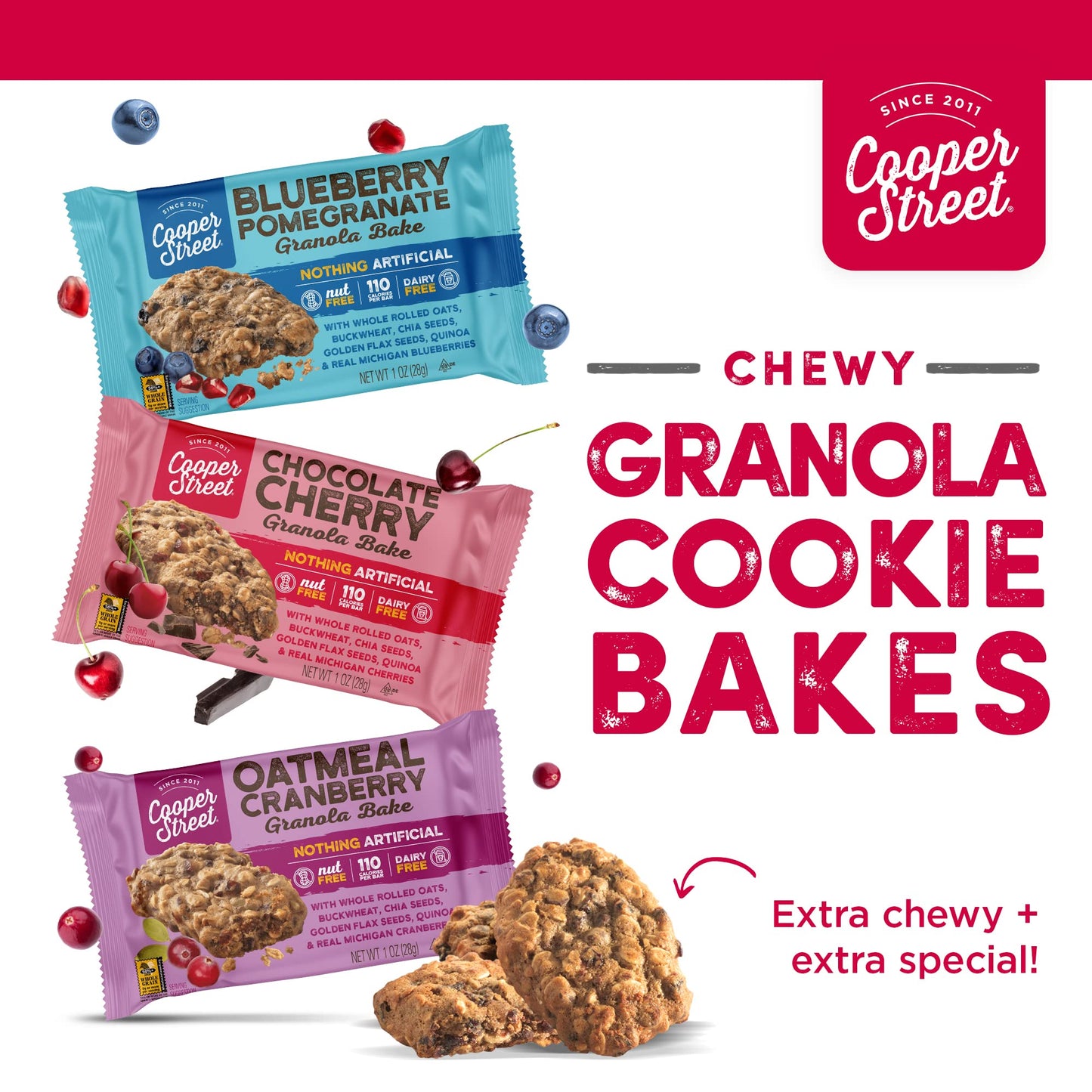 Cooper Street Cookies Healthy Breakfast Bakes Granola Bars W Blueberry Pomegranate White Chocolate Chip Cranberry  Cherries Variety Pack of 3