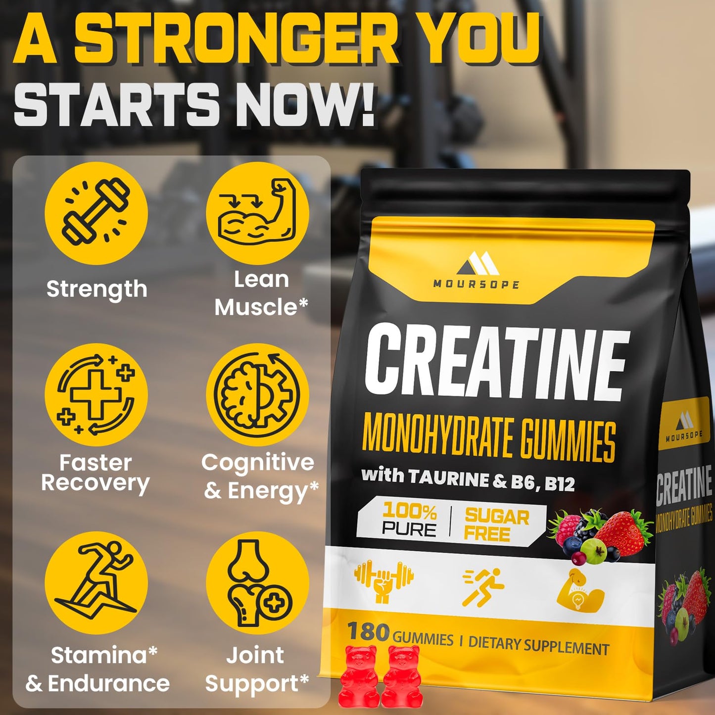 (180 Count) Creatine Monohydrate Gummies for Men & Women - Sugar Free, Creatine Pre Workout Gummies for Muscle Builder, Muscle Strength, Recovery, Endurance, Energy, Creatine for Women & Men, Vegan
