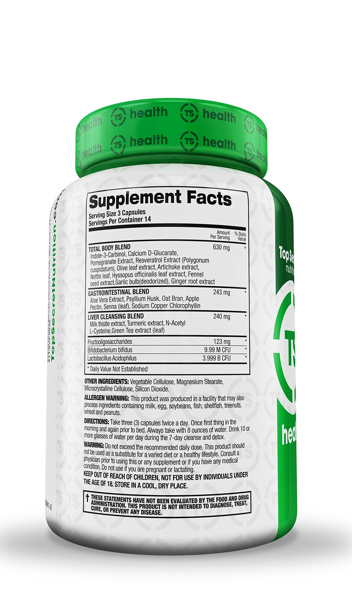 Top Secret Nutrition Cleanse & Detox 7-Day Formula Dietary Supplement Colon and Liver Cleansing Blend with Prebiotics and Probiotics for Men and Women (42 veggie caps)