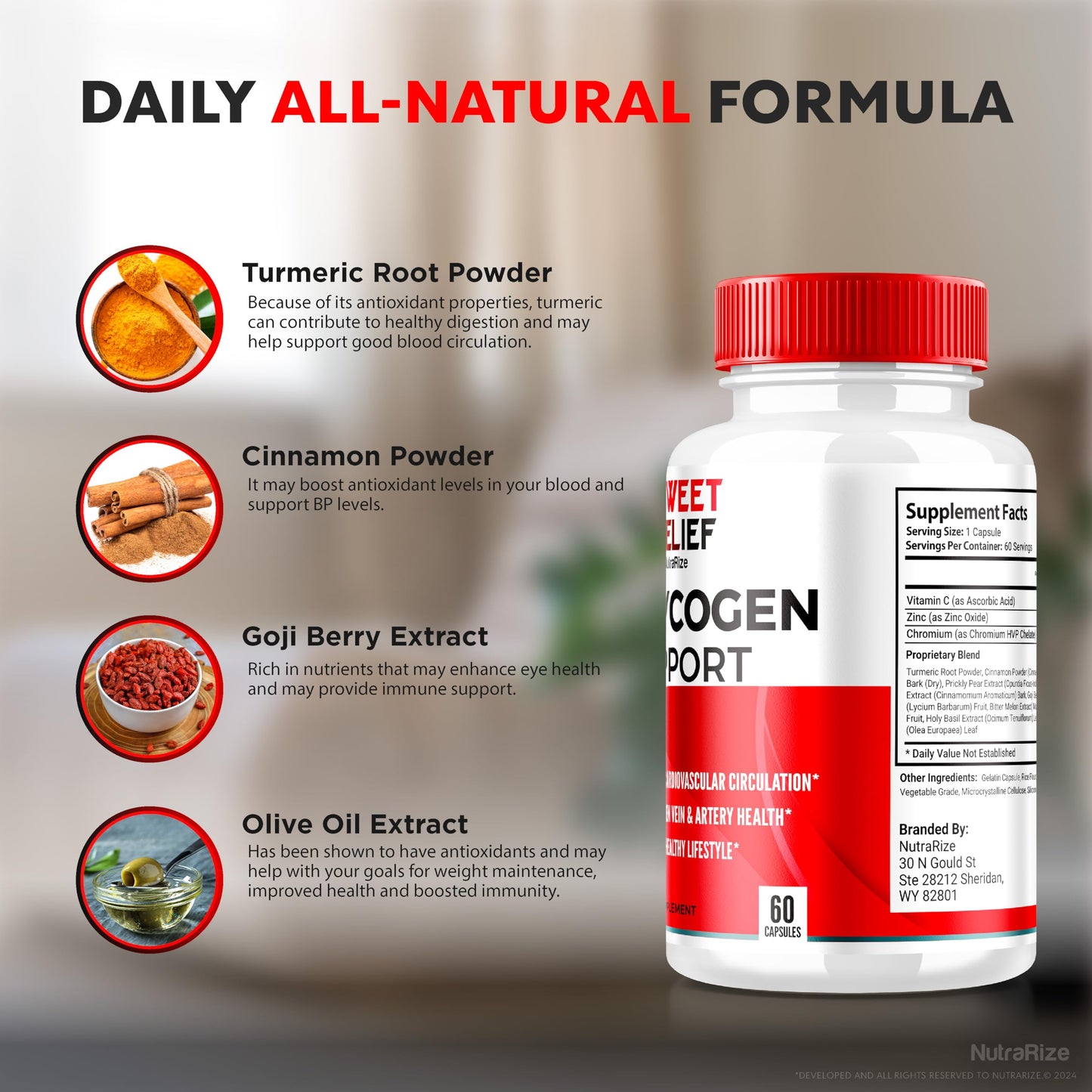 NutraRize (Pack of 5 Sweet Relief Glycogen Support - Glycogen Capsules, Blood Vessel Cleaner, Advanced Formula for Overall Wellness, Reviews (300 Capsules)