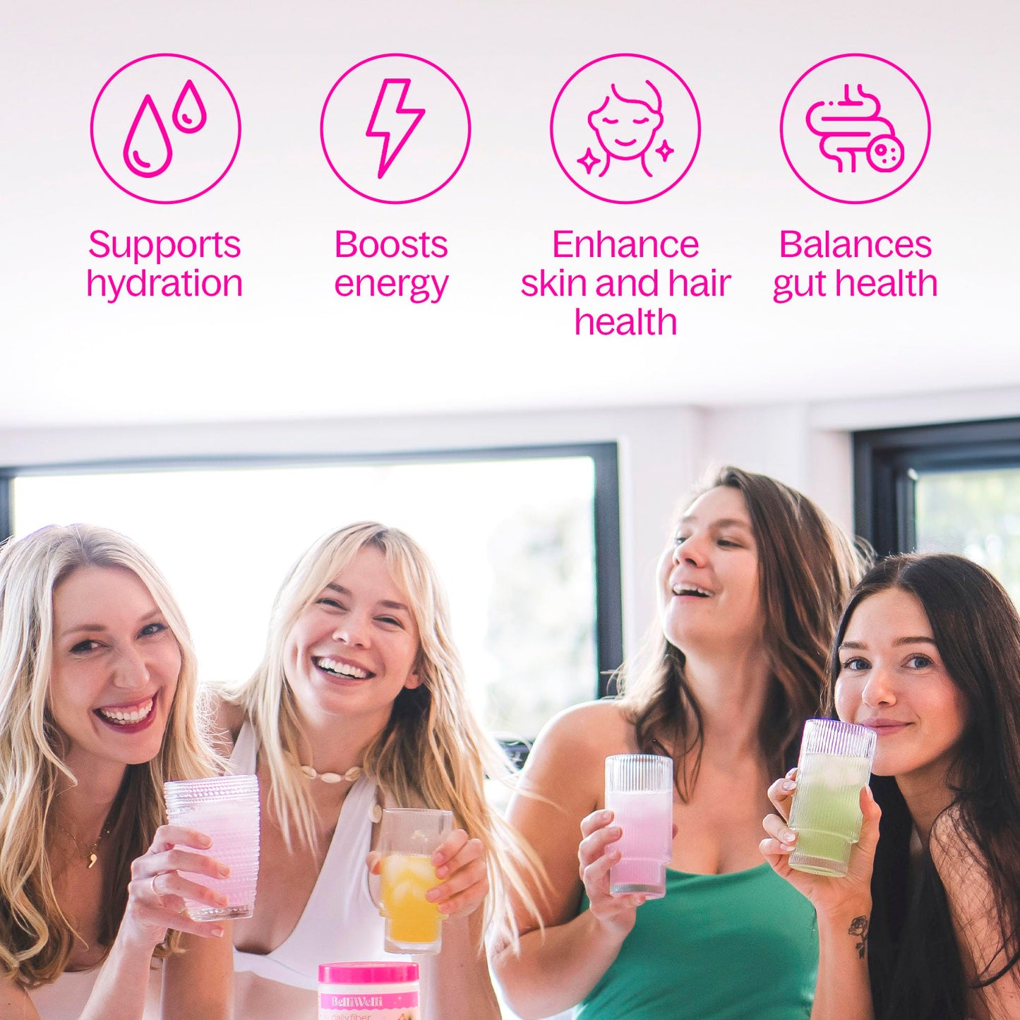 Belli Welli Daily Fiber Supplement Powder with Collagen, Probiotics & Electrolytes | Supports Digestive Health, Gut Balance & Debloating | Watermelon | 16 Servings