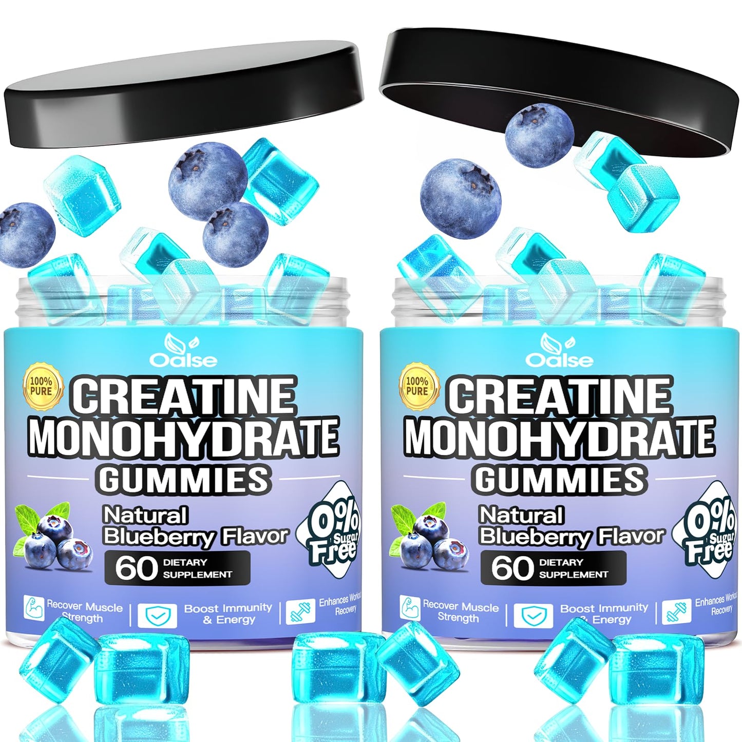 (2Pack，120 Count) Creatine Monohydrate Gummies for Men & Women 5000mg, Chewable Creatine Monohydrate with W/L-Taurine + Vitamin B12 for Muscle Support, Energy Boost - Sugar Free,Vegan (Blueberry)