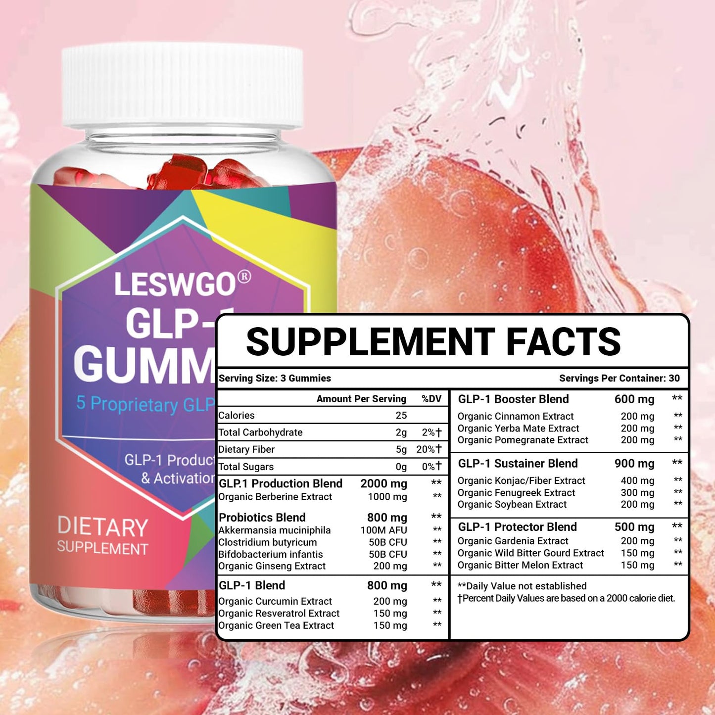 Vjningu GLP-1 Gummies | GLP-1 Supplement- 90 Gummies-Probiotic, Berberine, Fiber Support GLP-1 Naturally, GLP-1 Probiotic Gummies for Men*Women(Peach Flavor) (Pack of 1, Peach Flavor,90 Gummies)