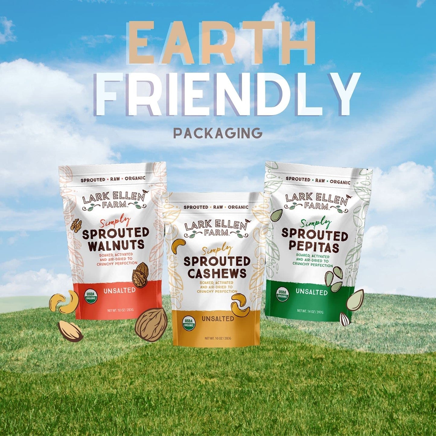 Lark Ellen Farm Unsalted Walnuts Raw Sprouted Healthy Snack Keto Certified USDA Organic GlutenFree Vegan Individual Whole Nuts 10 Oz 3 Pack