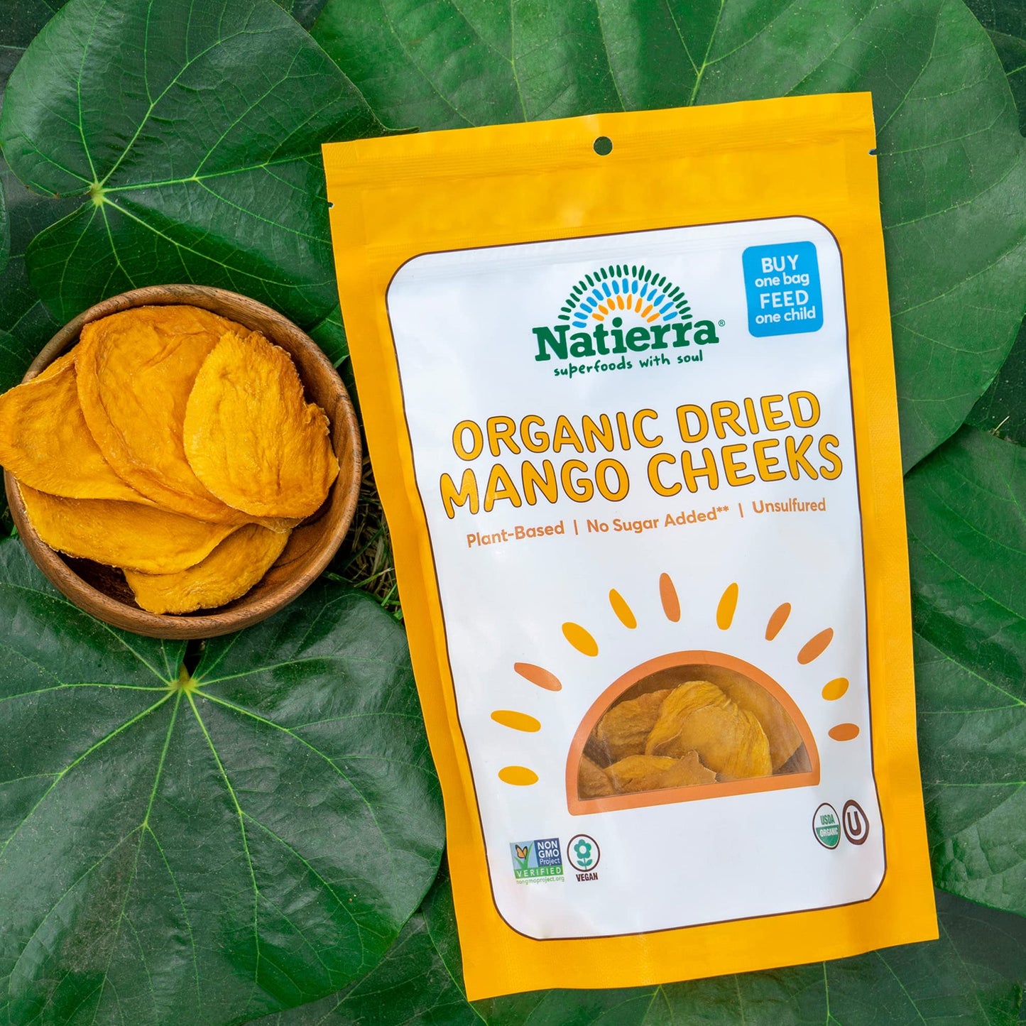 NATIERRA Organic Dried Mango Cheeks  No Sugar Added  USDA Organic NonGMO  Vegan  8 Ounce Pack of 1