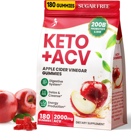Apple Cider Vinegar Gummies, Advanced ACV Gummy with Probiotics, BHB, B12 and Keto Support - Keto Acv Gummies for Detox, Metabolism, Digestion, Gut & Immune Health - Sugar Free, Vegan, 180 Counts