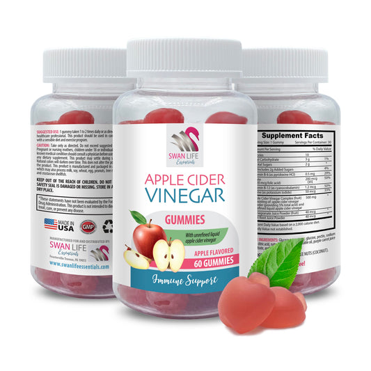 Natural Digestive Support - APPLE CIDER VINEGAR GUMMIES - healthy skin supplemen - energy booster, apple cider vinegar gummies with the mother, detox, vegan, gluten-free, non-GMO, 1 Bot, 60 Gummies