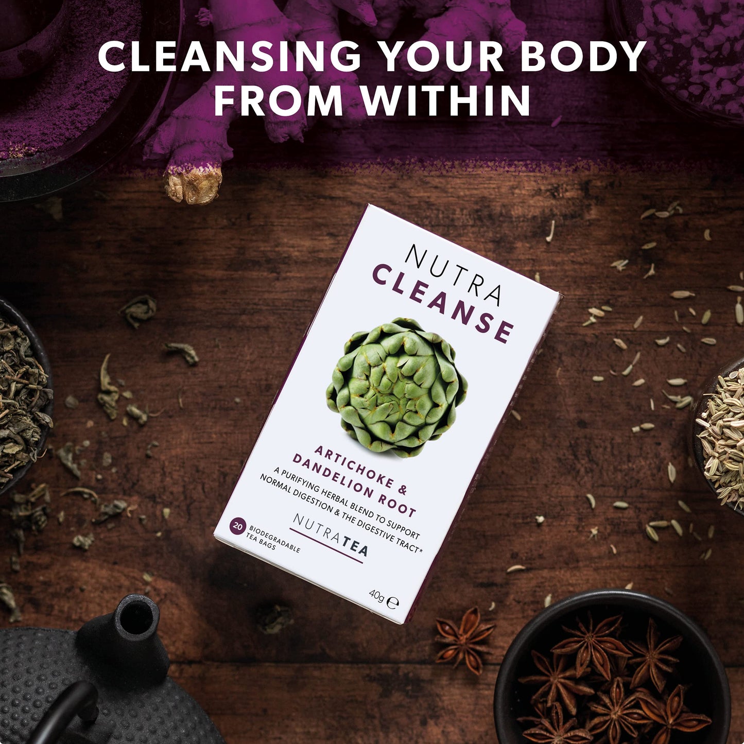 NUTRACLEANSE - Detox Tea | Colon Cleanse Tea | Constipation Tea - Full Body Detox Cleanse - Includes Dandelion Root and Burdock Root - 40 Enveloped Tea Bags - by Nutra Tea - Herbal Tea - (2 Pack)