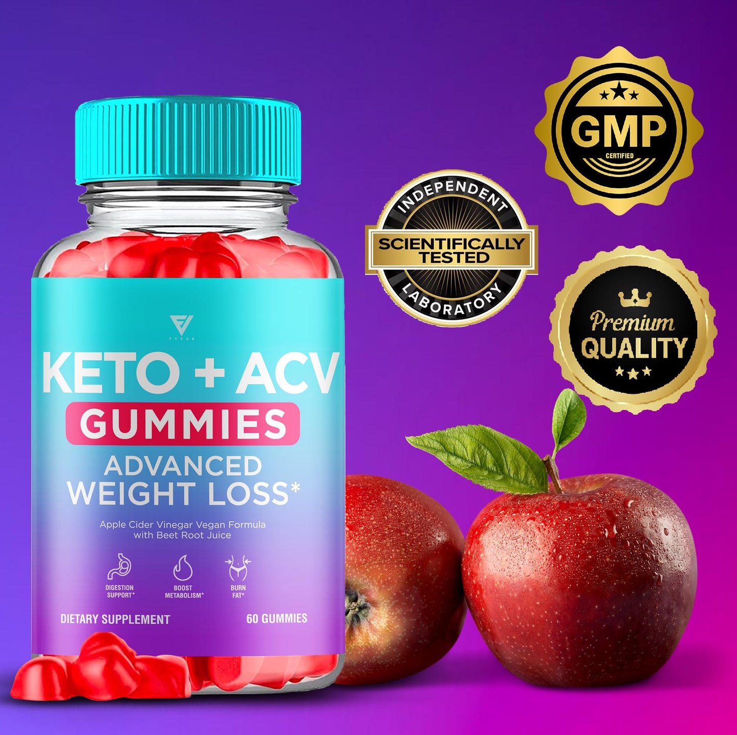 Keto ACV Gummies Advanced Weight Loss Belly Fat Burners Product Works Fast, ACV Keto Gummy Detox Cleanse Diet Apple Cider Vinegar Metabolism(60 Count)