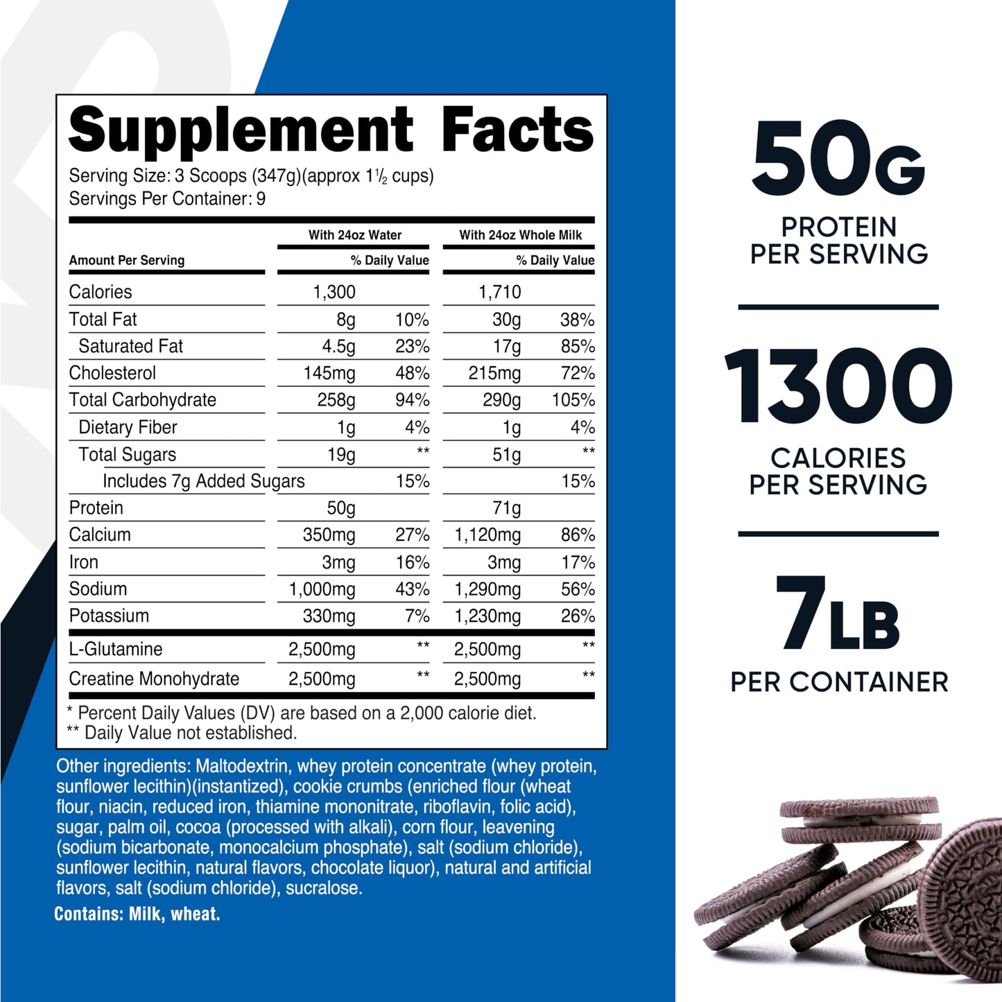 Nutricost Mass Gainer Cookies N Cream Flavor, 6.9 LBS, 50 Grams of Protein Per Serving - Non-GMO