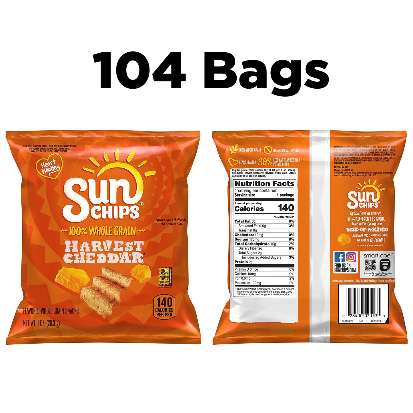 SunChips Multigrain Snacks Harvest Cheddar 1 Ounce Pack of 104