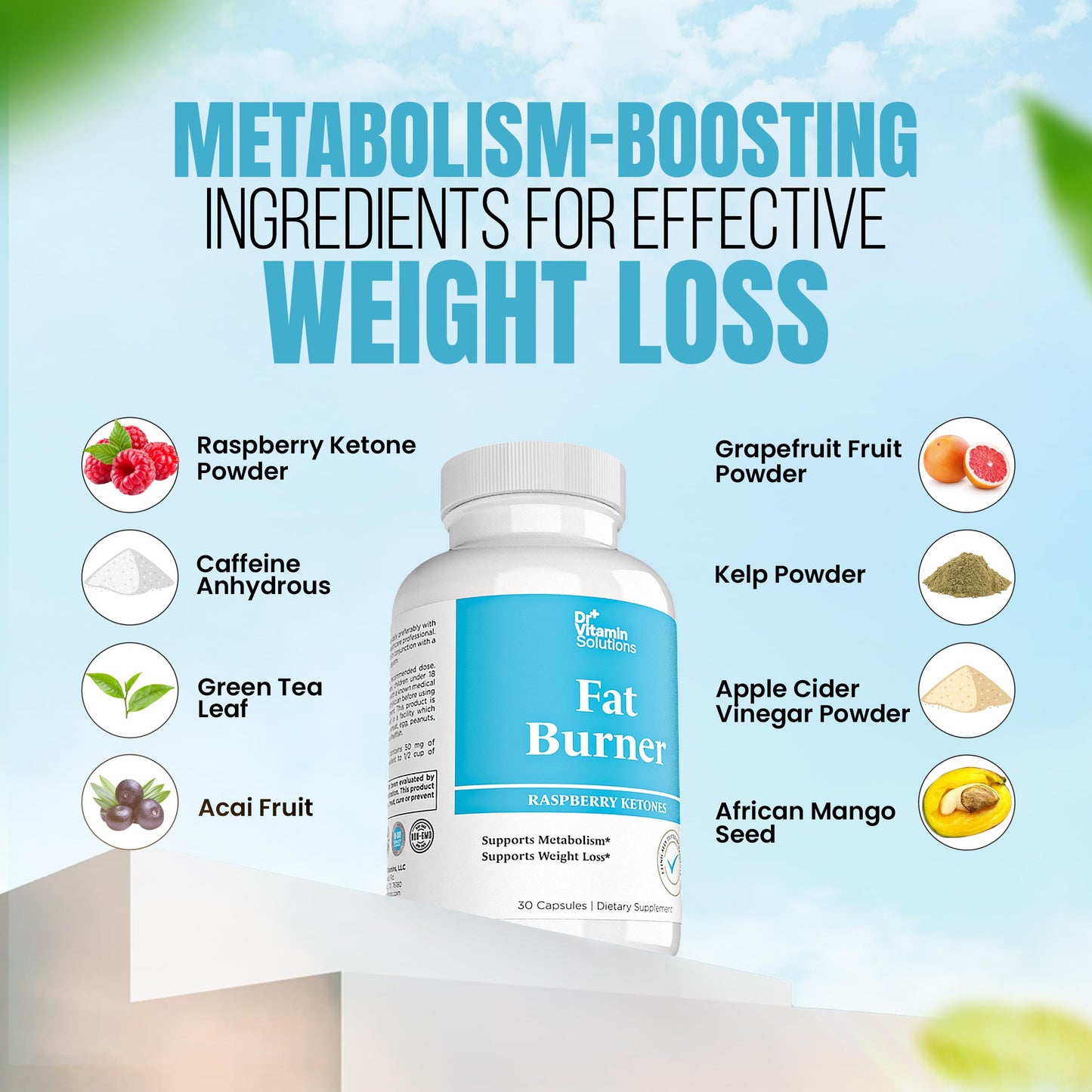 Fat Burner Raspberry Ketones with Green Tea & African Mango - Supports Weight Loss & Metabolism, Non-GMO, All-Natural Formula, 30 Capsules