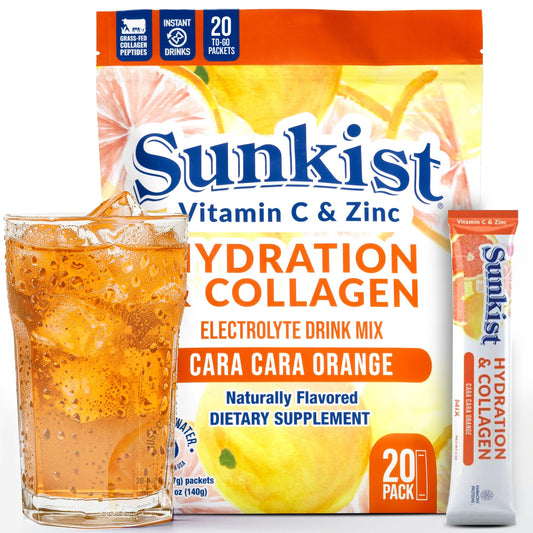 The Frozen Bean Harmony Proteins- Sunkist Collagen Drink Mix - Hydration Cara-Cara Orange Electrolyte Drink for Women with Vitamin C, Zinc, Collagen Peptides, Naturally Flavored - 20 Pack