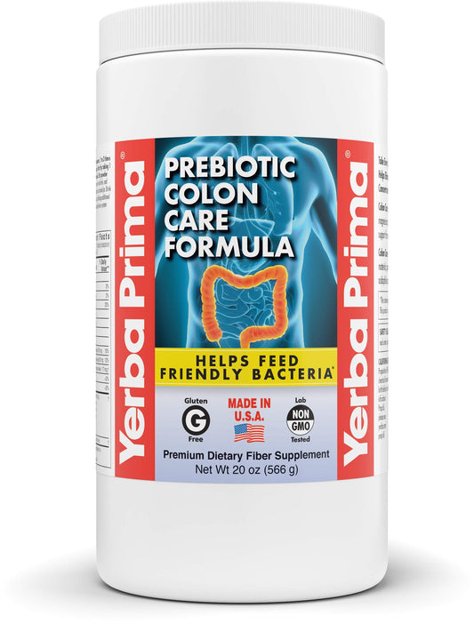 Yerba Prima Prebiotic Colon Care Formula, 20 oz Powder with FOS - Natural Psyllium Fiber, Magnesium, Selenium - Non-GMO, Gluten Free, Vegan Daily Supplement - for Men & Women