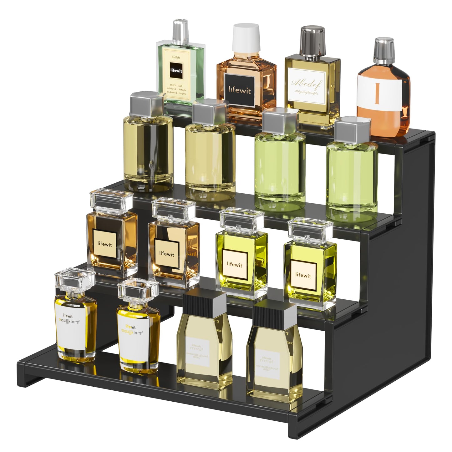 Lifewit Plastic 12 Inch Dark Cologne Stand, Step Perfume Organizer,Versatile Display Stand Shelf for Fragrance, Skincare, Figurine, Dessert, Use for Vanity, Tabletop, Cabinet,1 Set