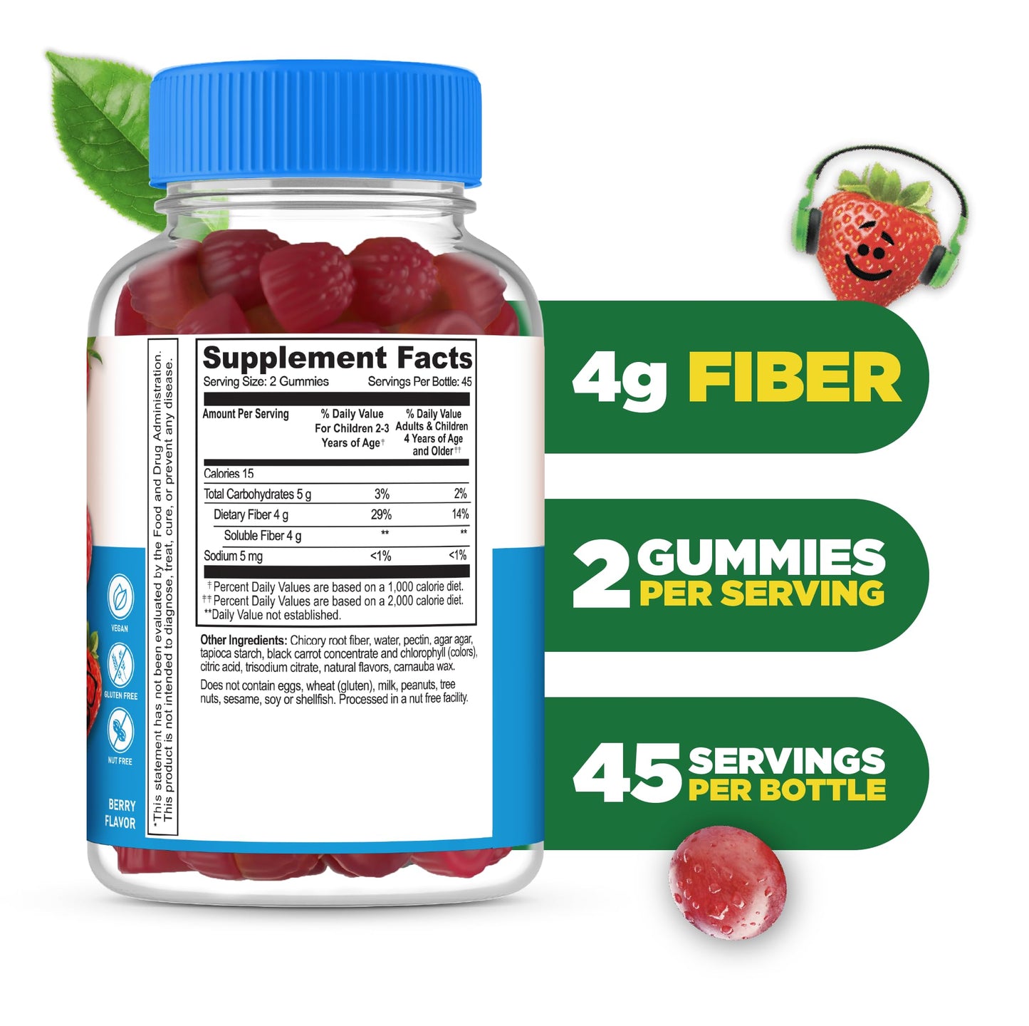Lifeable Sugar Free Prebiotic Kids Fiber Gummies | 4g Fiber for Kids | Great Tasting Vegetarian Fiber Supplements for Kids | for Digestive Health | Fiber Gummies for Kids | 90 Probiotics Gummies
