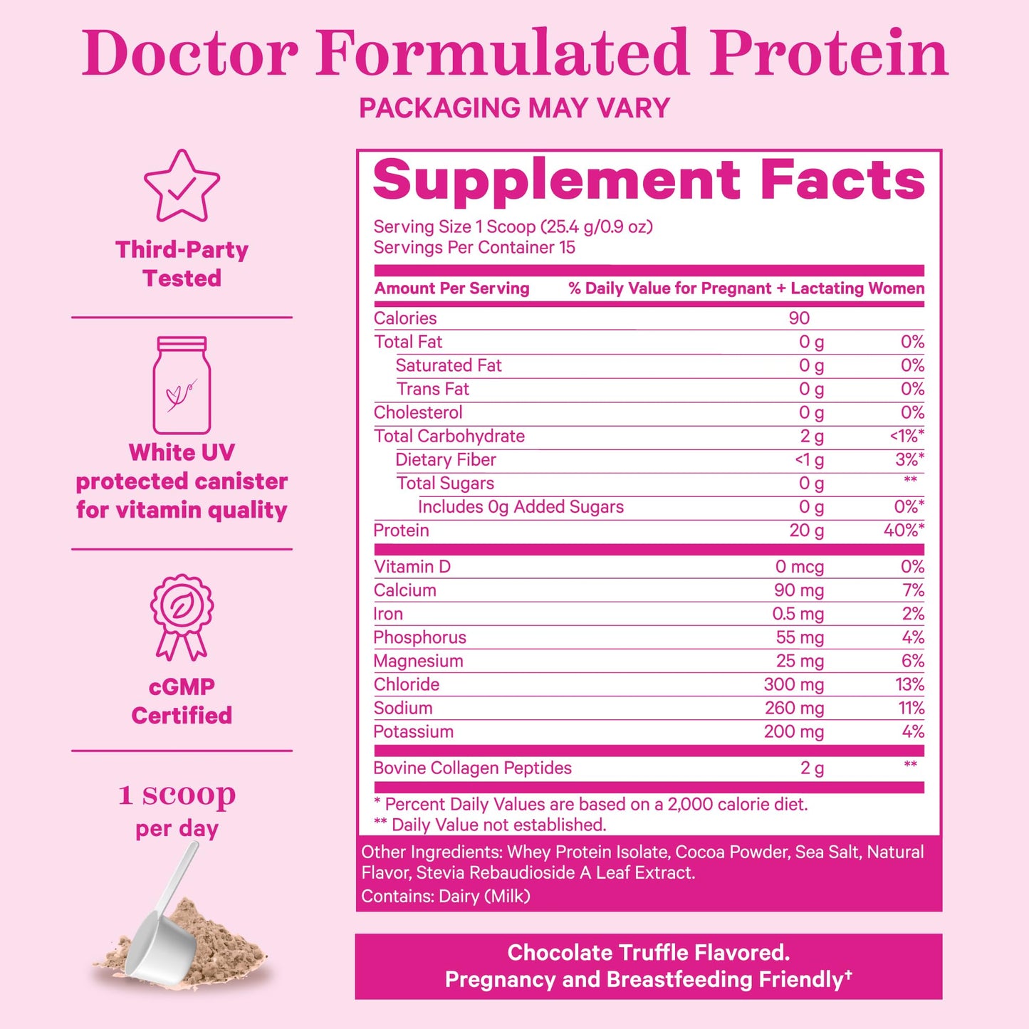 Pink Stork Pregnancy and Postpartum Protein Powder - 20 g Chocolate Whey and Collagen Protein - Prenatal, Postnatal & Lactation Support, Breastfeeding Essentials - 15 Servings