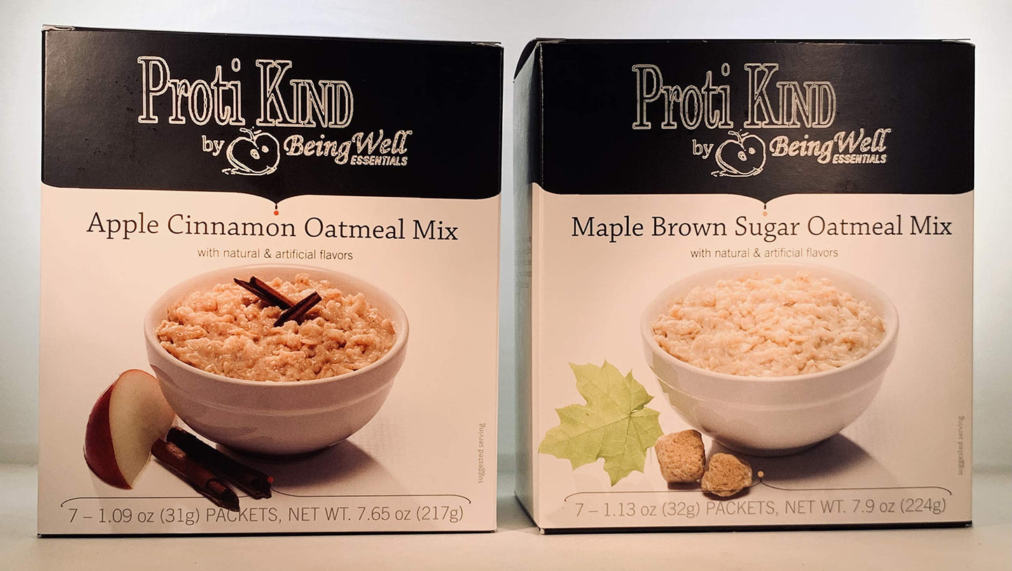 Proti Kind High Protein Oatmeal for Weight Loss - 7 Servings - 15g Protein - 120 Calories (Two Box - Maple & Apple - 14 Servings, 28 Servings)
