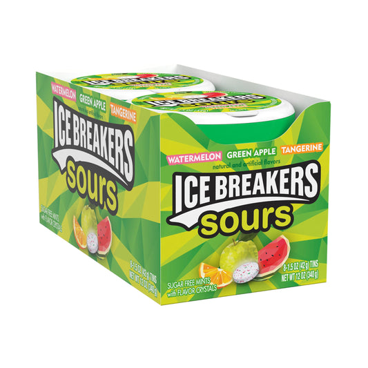 ICE BREAKERS Sours Assorted Fruit Flavored Sugar Free Mints Tins 15 oz 8 Count