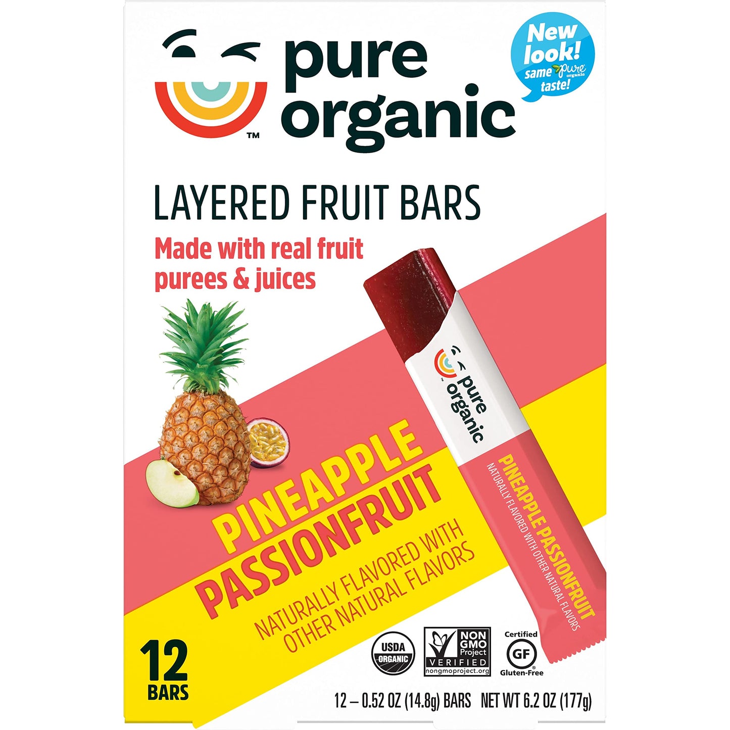 Pure Organic Layered Fruit Bars Gluten Free Vegan Fruit Snacks Pineapple Passionfruit 2 Boxes 24 Bars