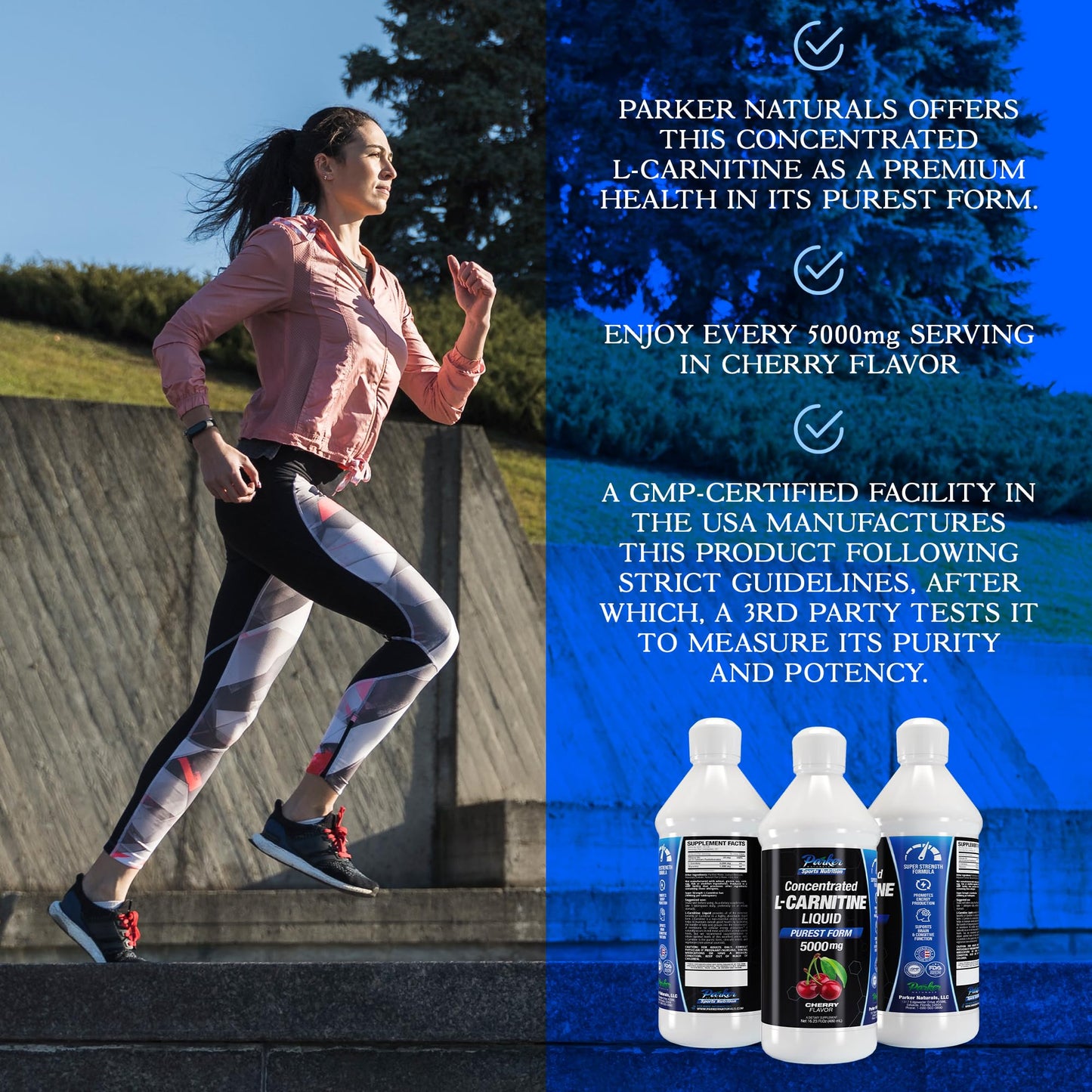 Parker Naturals Concentrated L-Carnitine Liquid, 5000mg All Natural Cherry Flavored Supplement, Liquid L-Carnitine with Vitamin V5, 16.23 Fl. Oz