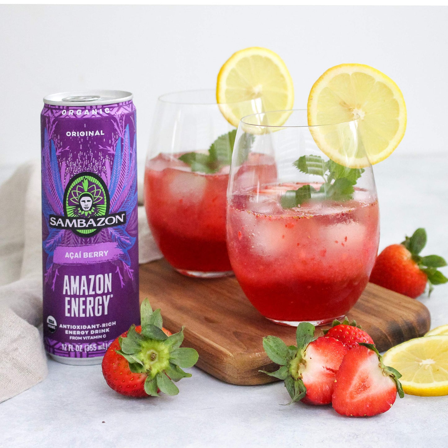 SAMBAZON Organic Sparkling Amazon Energy Drink Original Acai Berry Flavor 12 Ounce Pack of 12 Natural Caffeine Vitamin C Vegan NonGMO Kosher