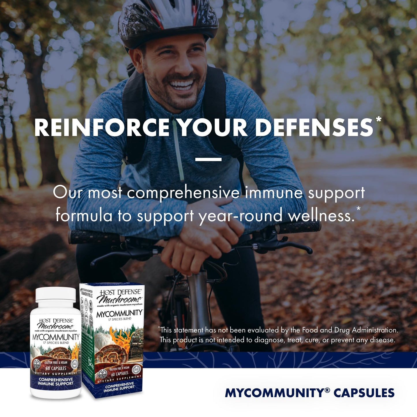 Host Defense MyCommunity Capsules - 17 Species Blend Mushroom Supplement for Immune Support - Herbal Aid with Lion's Mane, Reishi. Chaga, Cordyceps, Turkey Tail & More - 60 Capsules (30 Servings)*