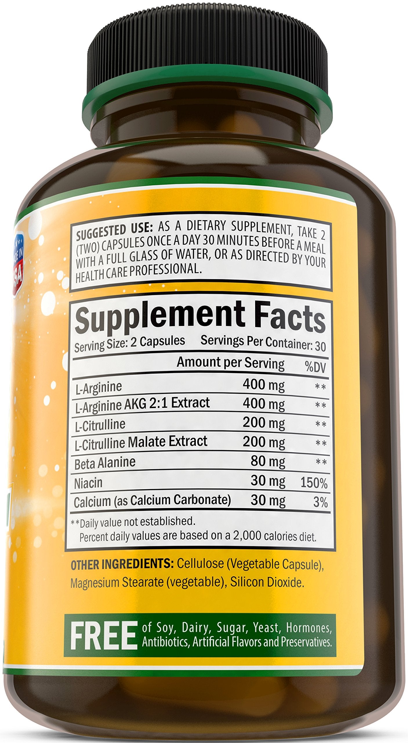 L Arginine - 1340mg Nitric Oxide Booster with L-Citrulline & Essential Amino Acids for Heart and Muscle Gain - Nitric Oxide Boost Supplement for Endurance and Energy - 60 Capsules. Made in USA