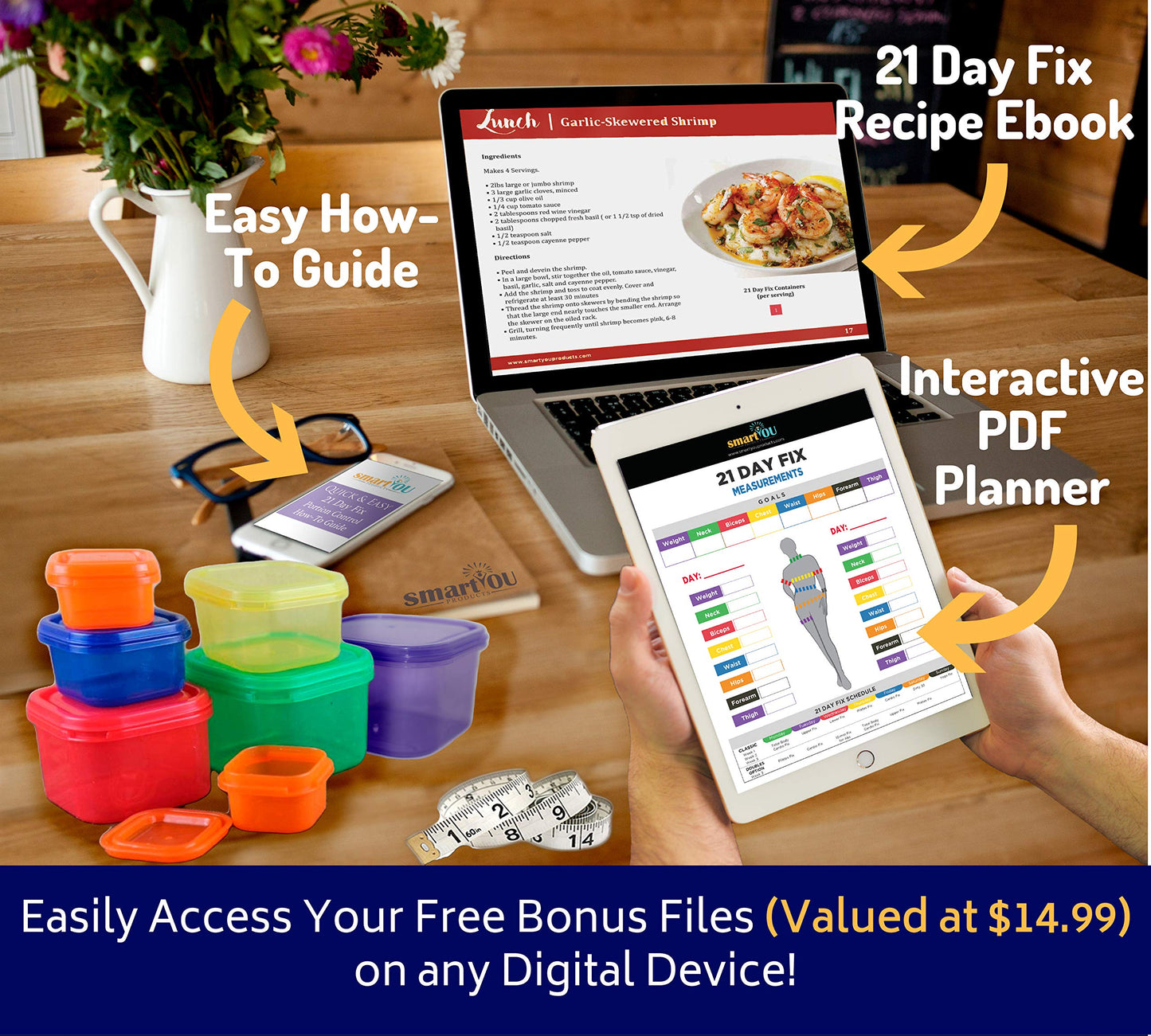 80 Day Obsession Equipment Bundle - 21 Day Fix BPA Free Portion Control Containers (7 Piece) + Resistance Bands (5) + Core Sliders (2) + Guide + Planner + Recipe eBook + Tape Measure