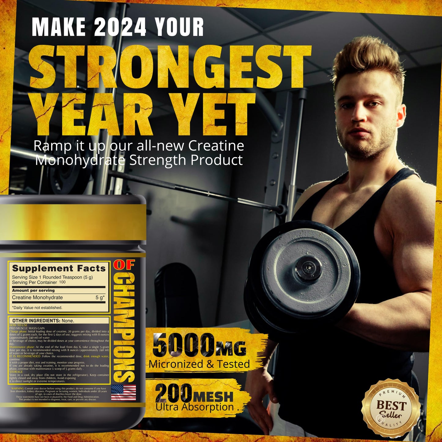 CREATINE MONOHYDRATE Powder Pure Micronized Muscle Recovery + Builder for Men & Women | Nutrition Pre and Post Workout | Professional Dosage (100 Grams (20 Services))