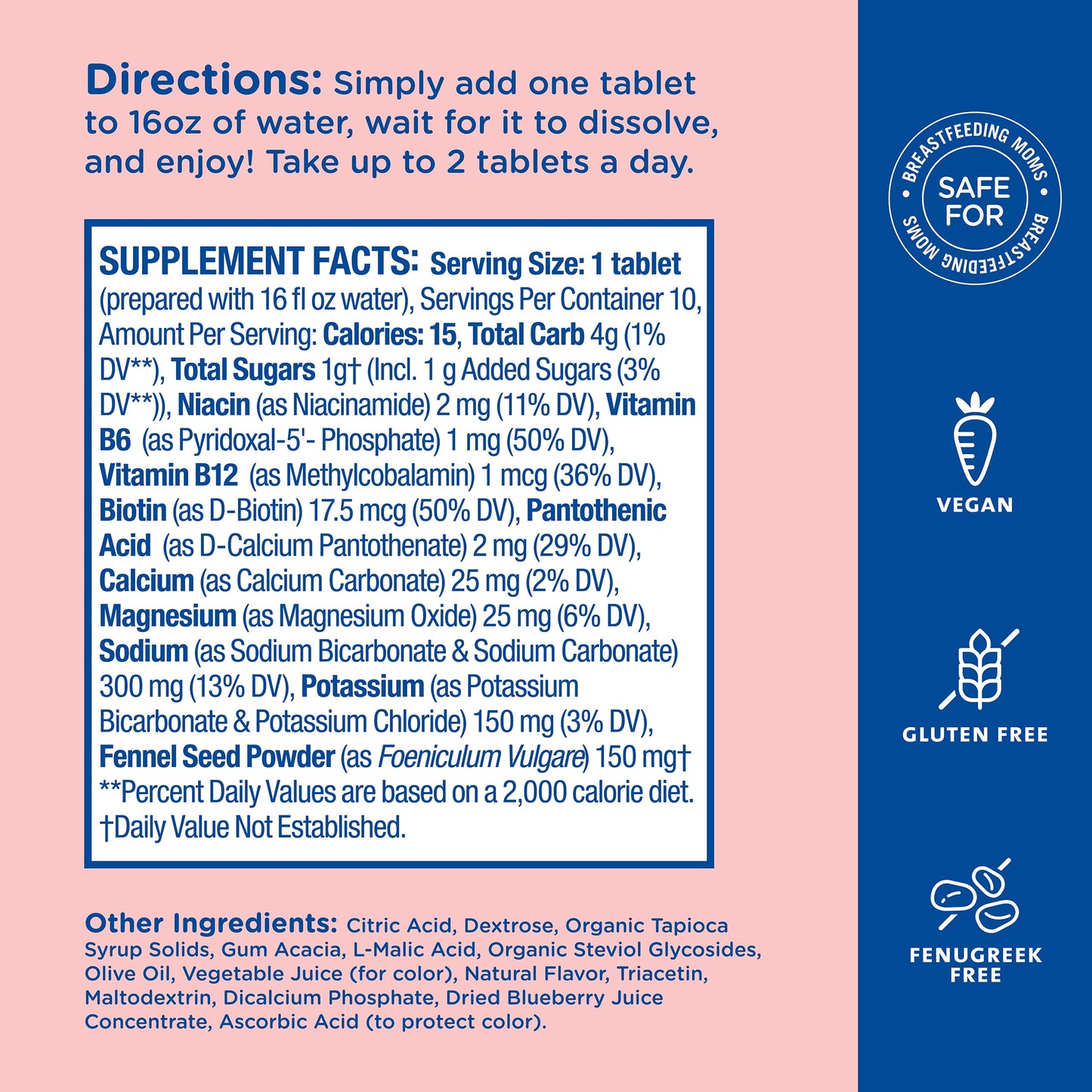 Mommy's Bliss Lactation Hydration Drink Tablets, Berry Acai Flavor, Electrolyes + B Vitamins, 1 Pack (10 Tablets)