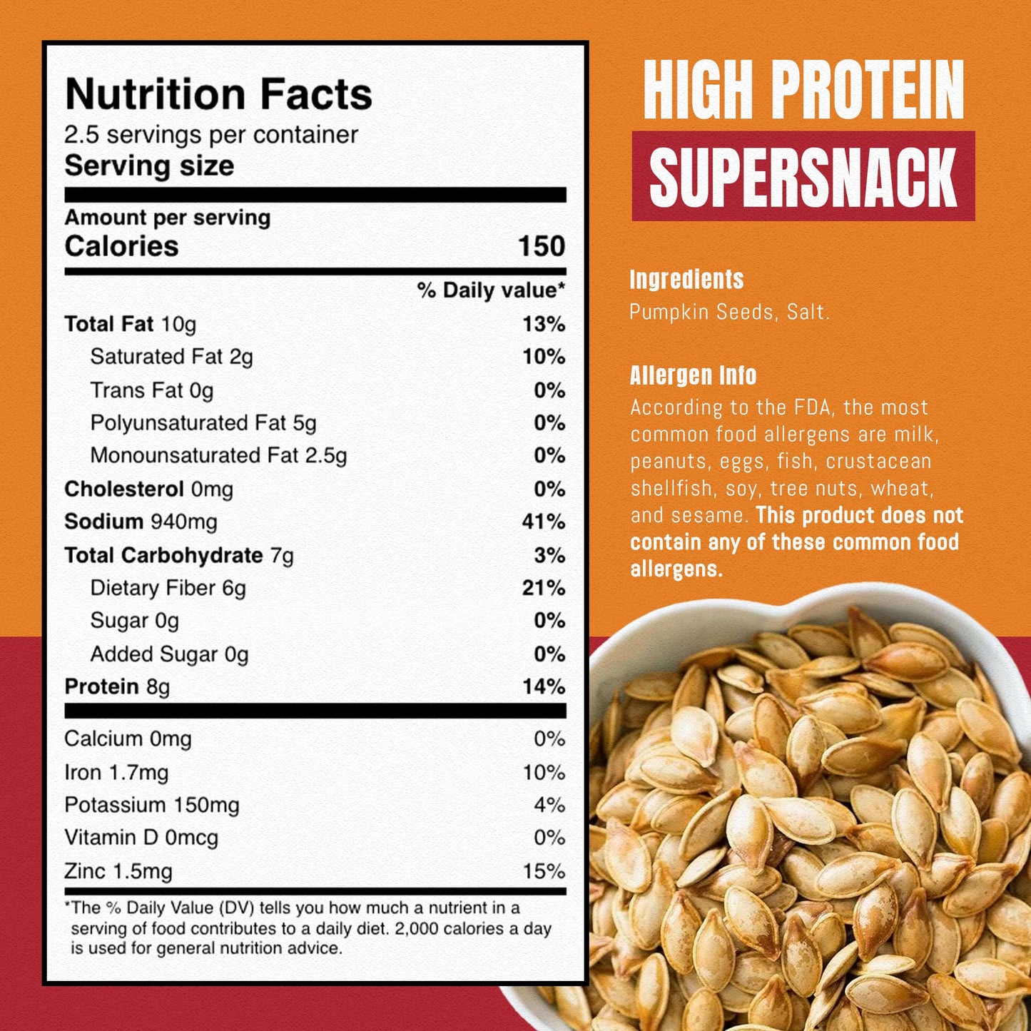 DAVID Pumpkin Seeds Roasted Salted 225 oz with Moofin Golden SS Spoon Healthy  Delicious Snack High in Protein Fiber  Healthy Fats Low in Calories Ideal for Any Time Snacking Pack of 3