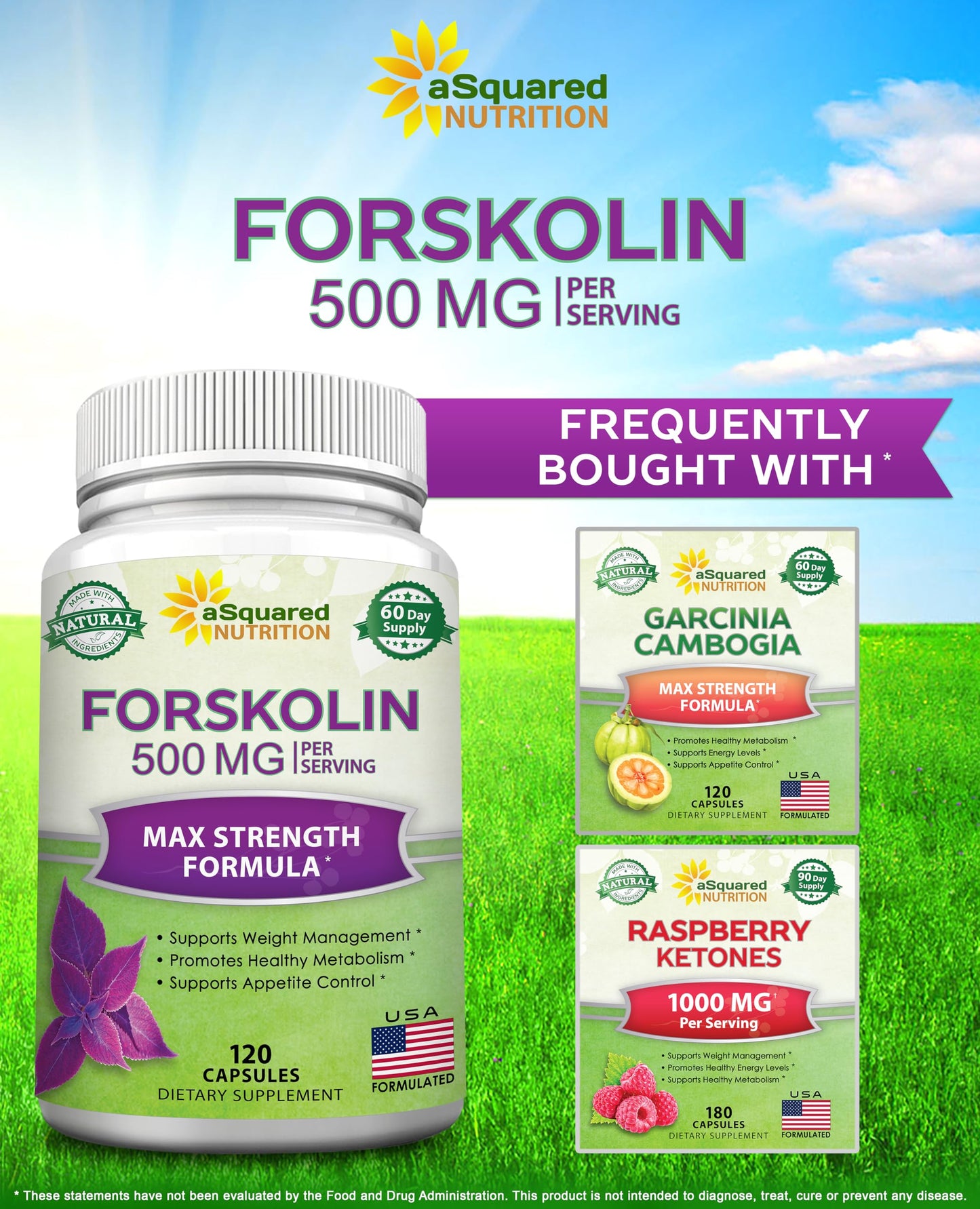 aSquared Nutrition Forskolin 500mg Max Strength -120 Capsules, Natural Supplement for Pure Weight Loss Fuel, Coleus Forskohlii Root-Forskolin Diet Pills, Belly Buster Pure Fat Burner 2X Slim Trim Lose