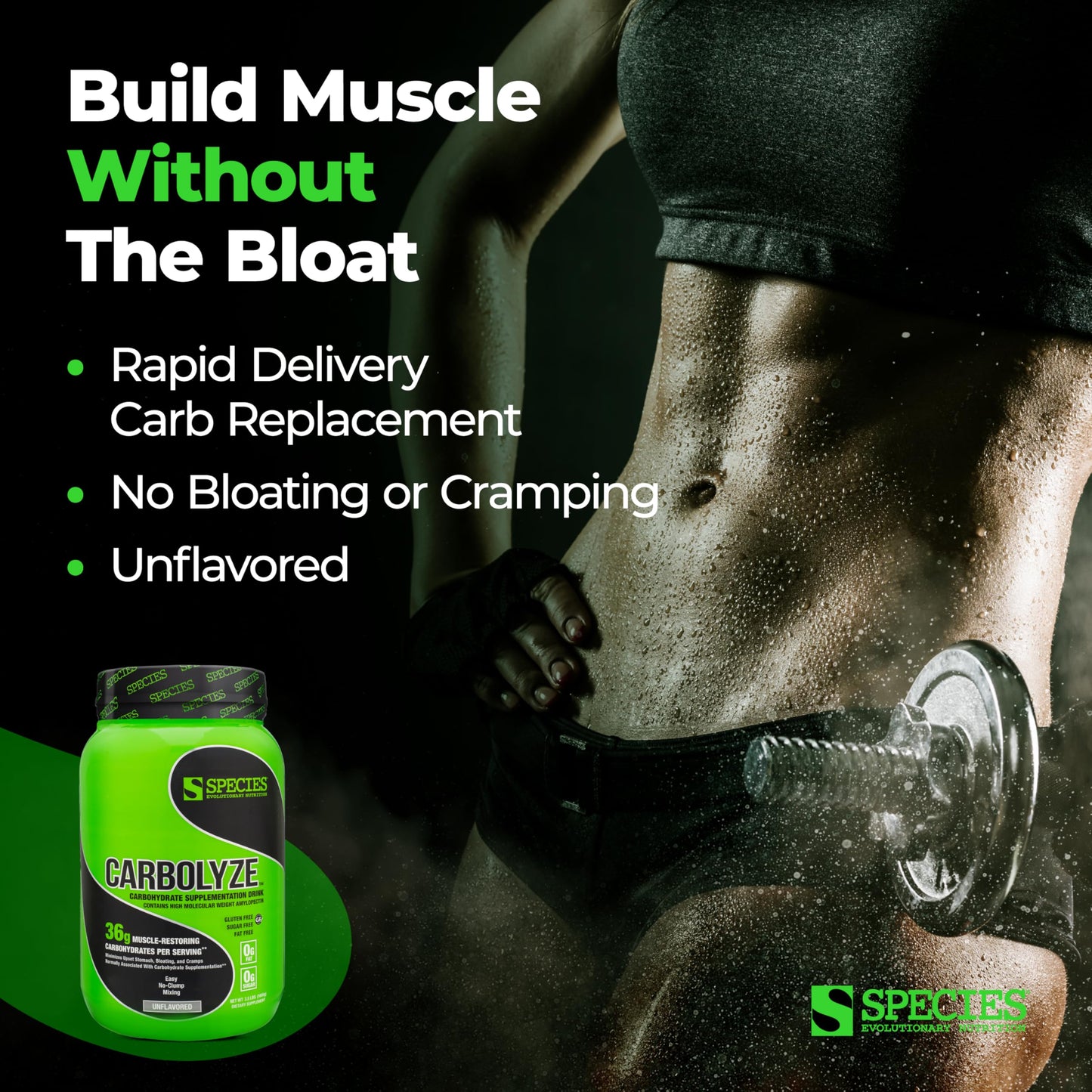 Species Nutrition Carbolyze Carbohydrate Powder Supplement, No Bloating or Cramping, High Molecular Weight Micronized Carb Powder Intra & Post Workout. Sugar Free. (Unflavored, 40 Servings)