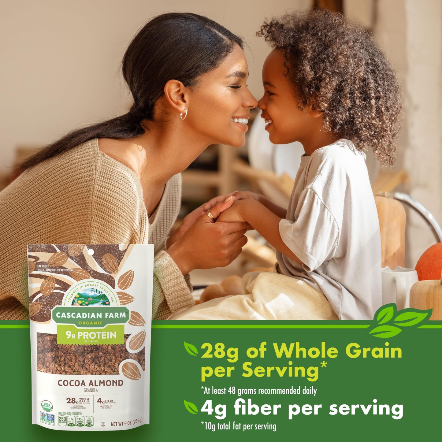 Cascadian Farm Organic Granola Cocoa Almond Protein Granola NonGMO 9 oz Resealable Pouch