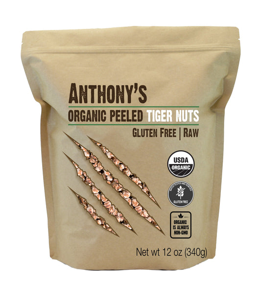Anthonys Organic Peeled Tiger Nuts 12 oz Raw Gluten Free Non GMO Paleo Friendly