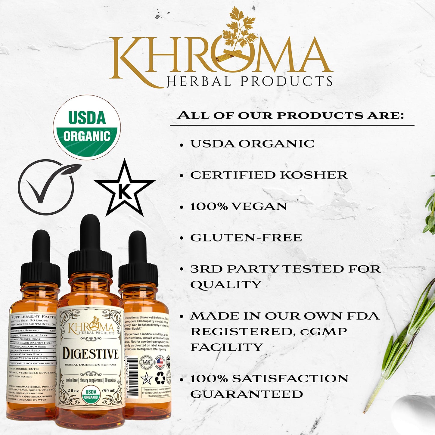 Khroma Organic Digestive Blend - 2 oz Liquid Dietary Supplement - 30 Servings in a Glass Bottle