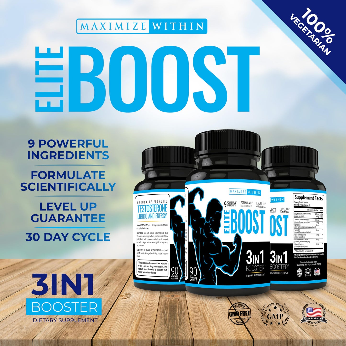 Maximum Slim Elite Boost 3 in 1 Formula Naturally Promotes Testosterone Libido, Energy,Muscle Mass & Stamina, Powerful Ingredients Veggie Capsules