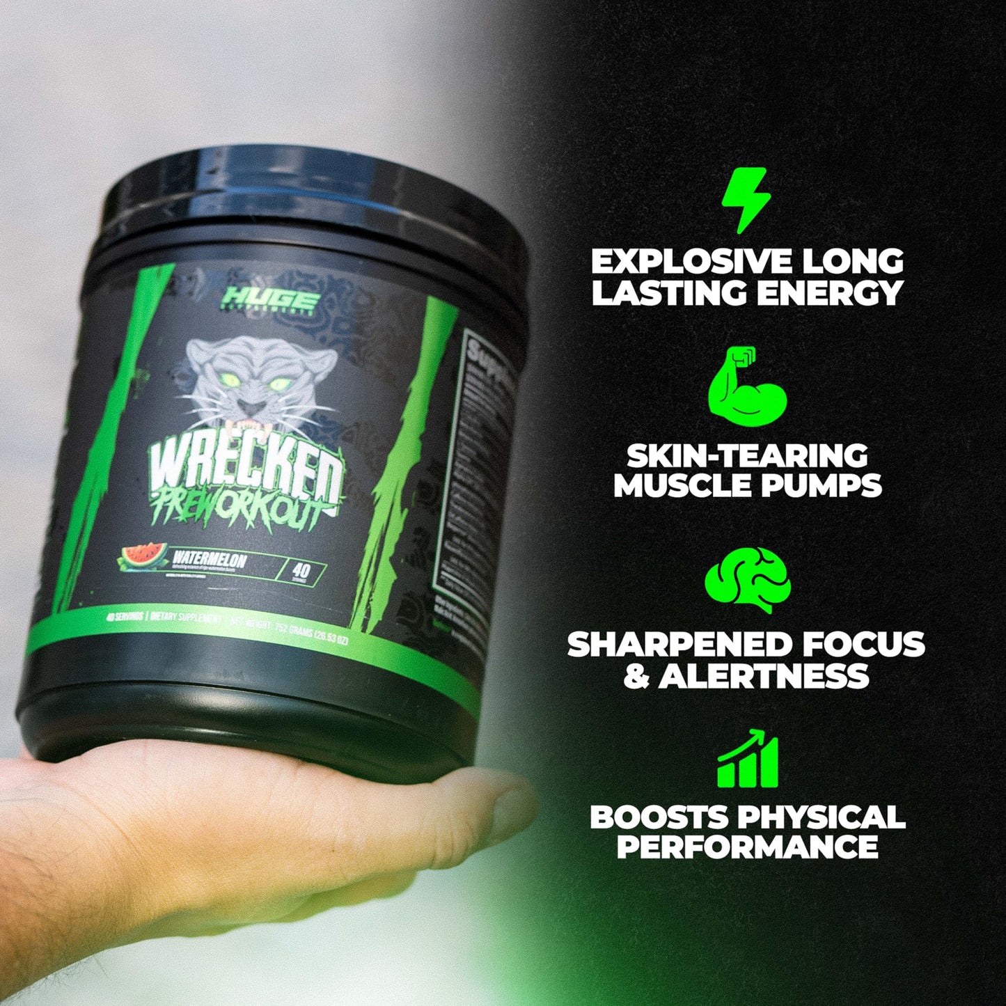 Wrecked Pre Workout Powder, Advanced Formula, Boosts Energy, Focus, Pumps & Performance, 10g L-Citrulline, 6.4g Beta Alanine, 5g Tyrosine, 1g Alpha GPC, 375mg Fast-Acting Caffeine & More (Watermelon)